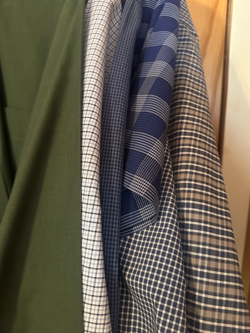 Lot of 6 Mixed Plaid and Solid Fabric Bundle - Olive and Navy Checks